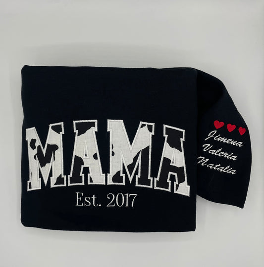 MAMA w/ Cow Print Applique